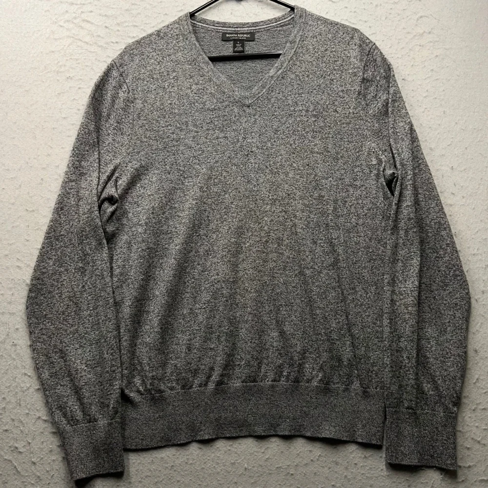 Banana Republic Mens Large Grey Silk Cashmere Cotton V-Neck Sweater Luxury Blend